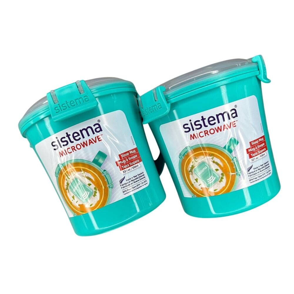 Sistema Microwave Soup Mug Bowl 22.1oz/656mL in TEAL LOT of 2